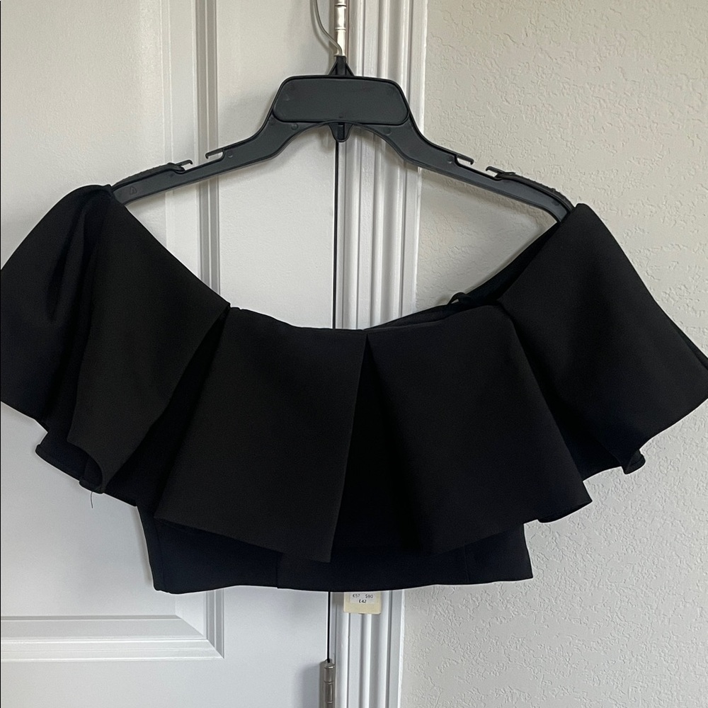 Topshop Black Ruffle Crop Top